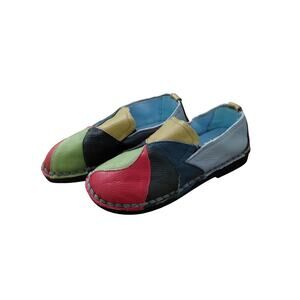 Daniffer Women's 41 Soft Leather Color Block Patchwork Top Stitch Slip-on Shoes
